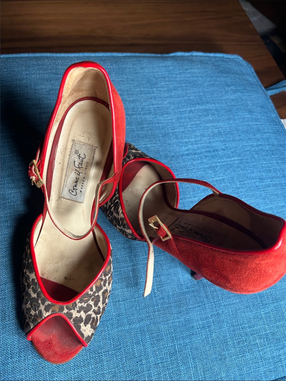 Comme il faut Red Leopard Peep-Toe Heels with Ankle Strap